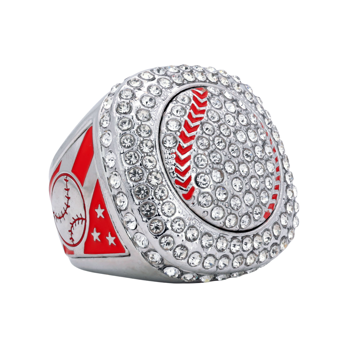 GEN25A Silver&Red All Stones Ring