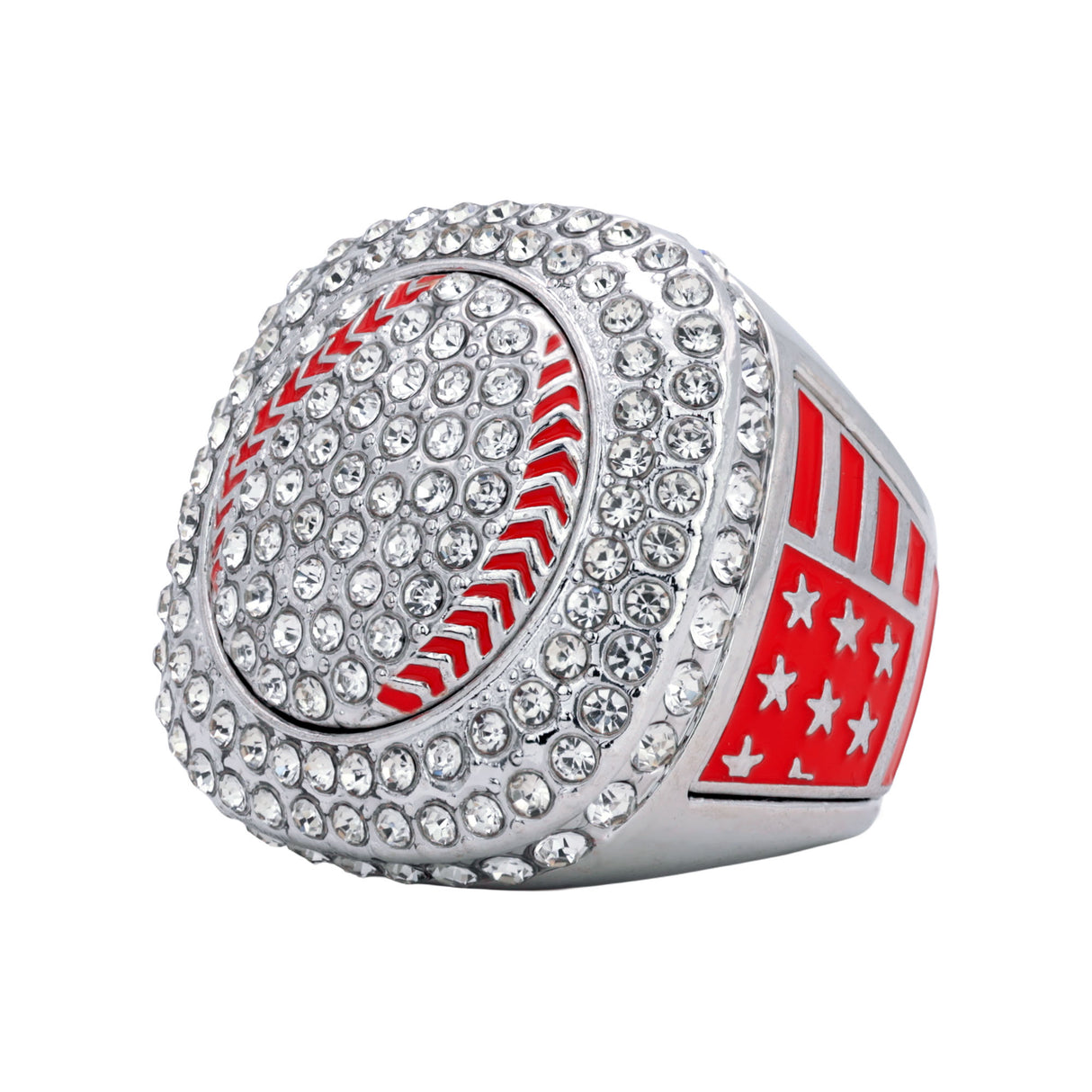 GEN25A Silver&Red All Stones Ring