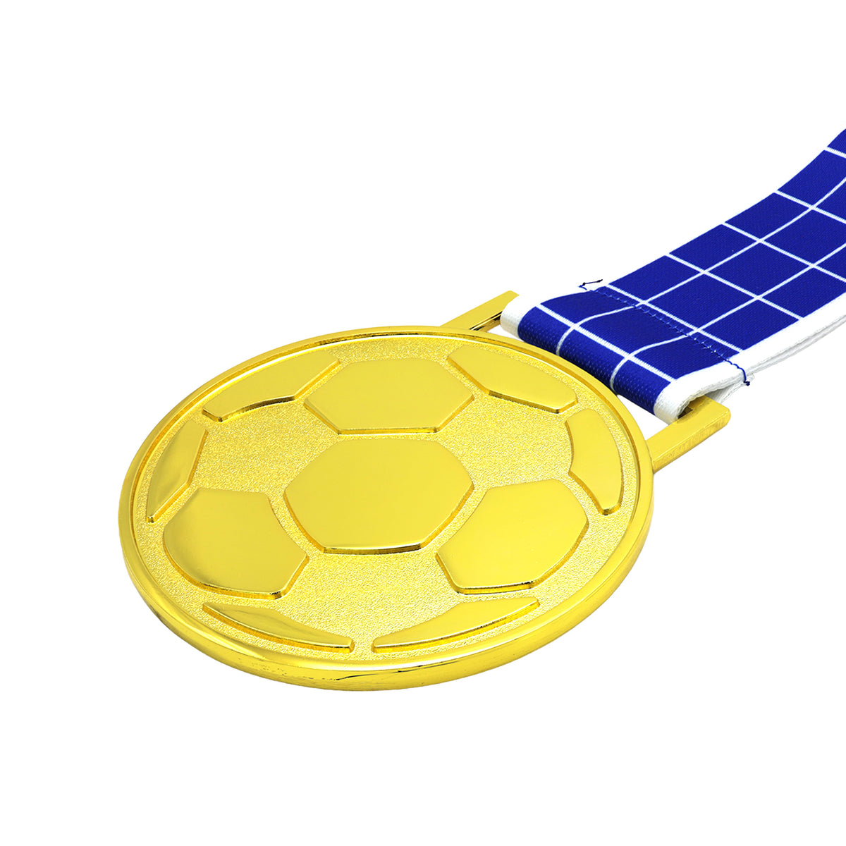 MED27 3'' Gold/Blue&White Soccer Medal