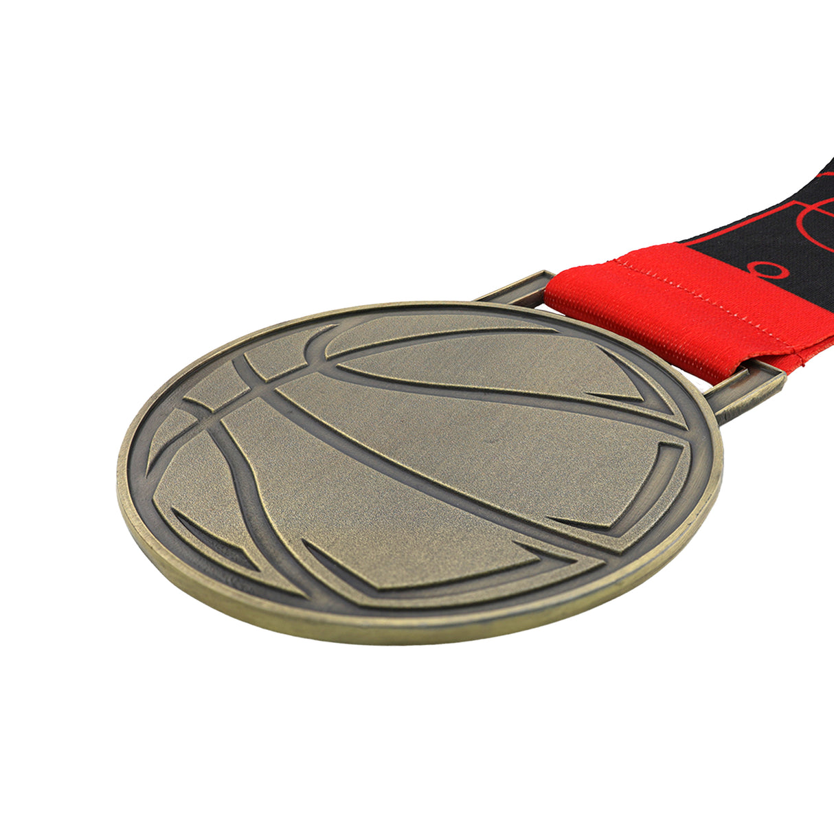 MED27 Basketball Medal - Antique Bronze&Red