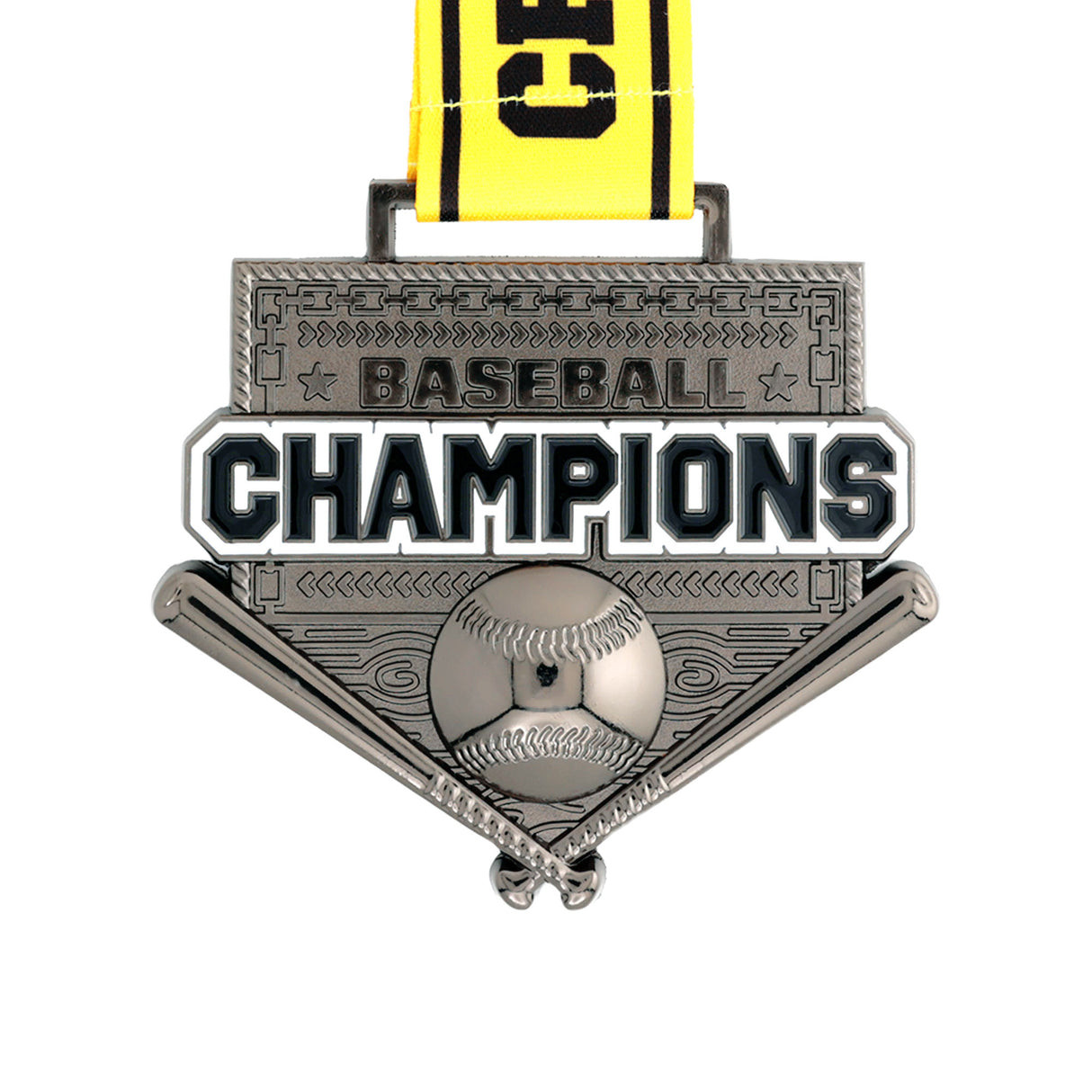 MED26 4'' Baseball Gunmetal&Yellow Champions Medal