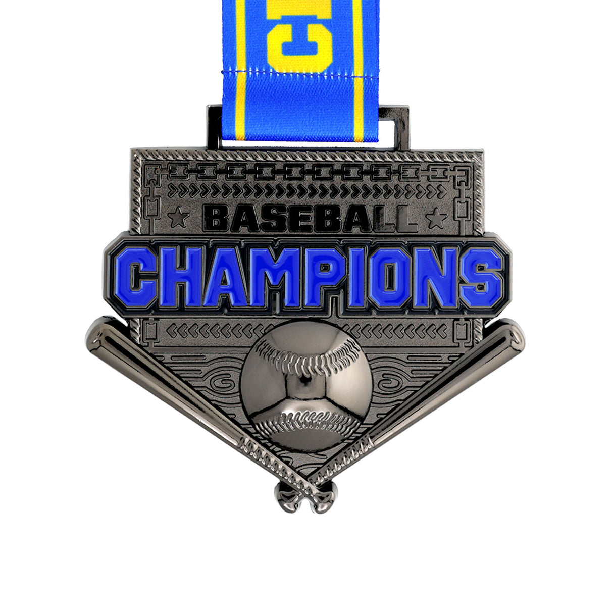 MED26 4'' Baseball Gunmetal&Blue Champions Medal