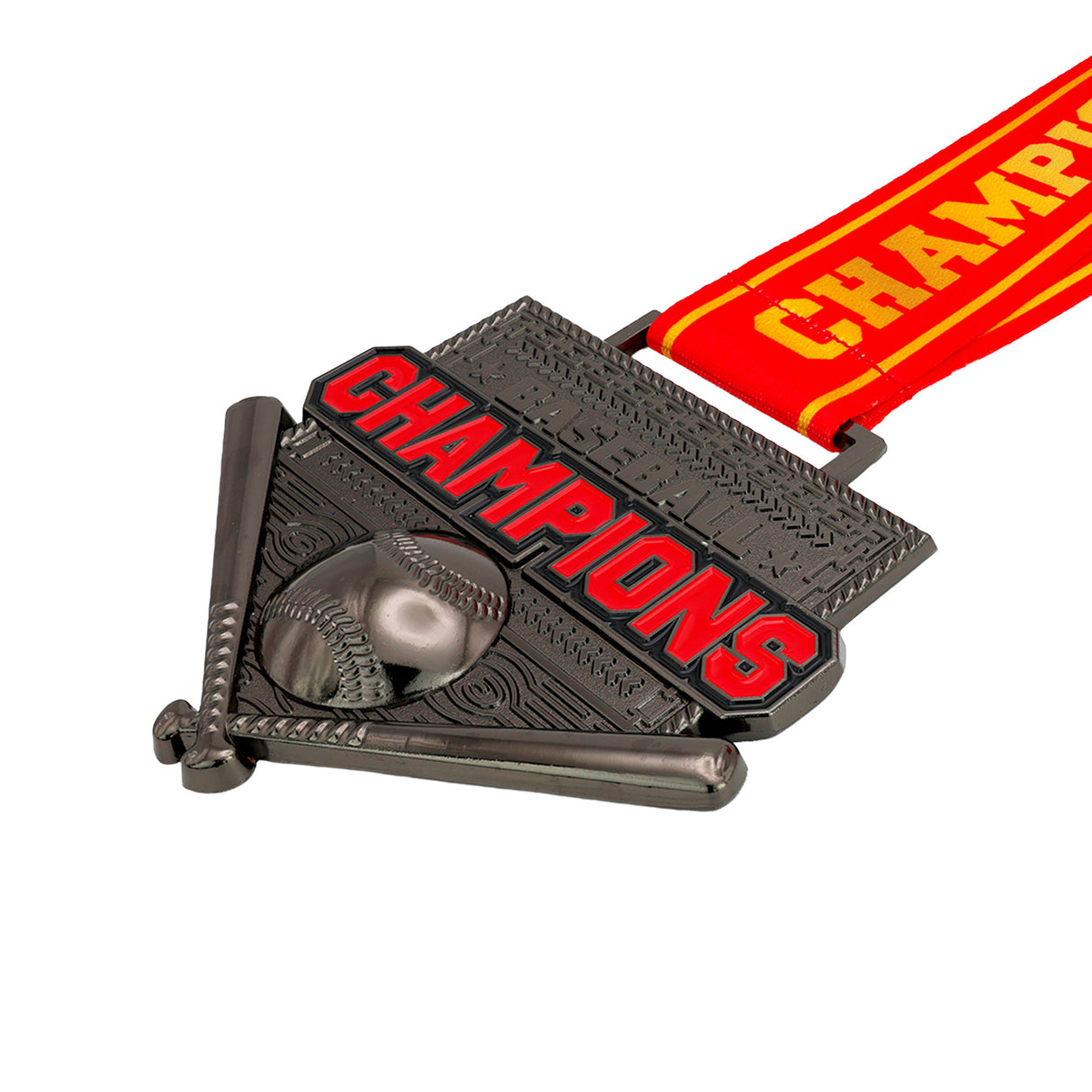 MED26 4'' Baseball Gunmetal&Red Champions Medal