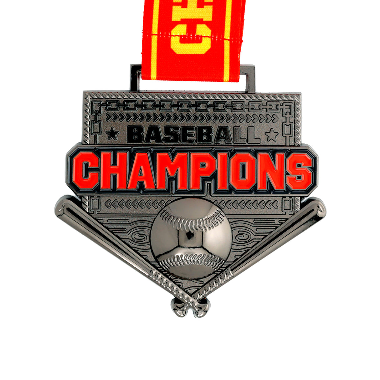 MED26 4'' Baseball Gunmetal&Red Champions Medal