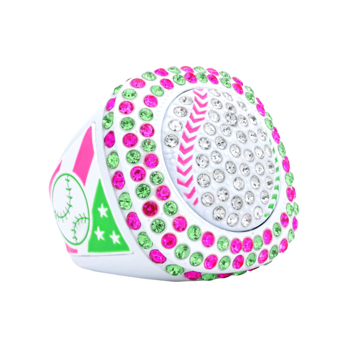 GEN25A Green&Pink All Stones Ring