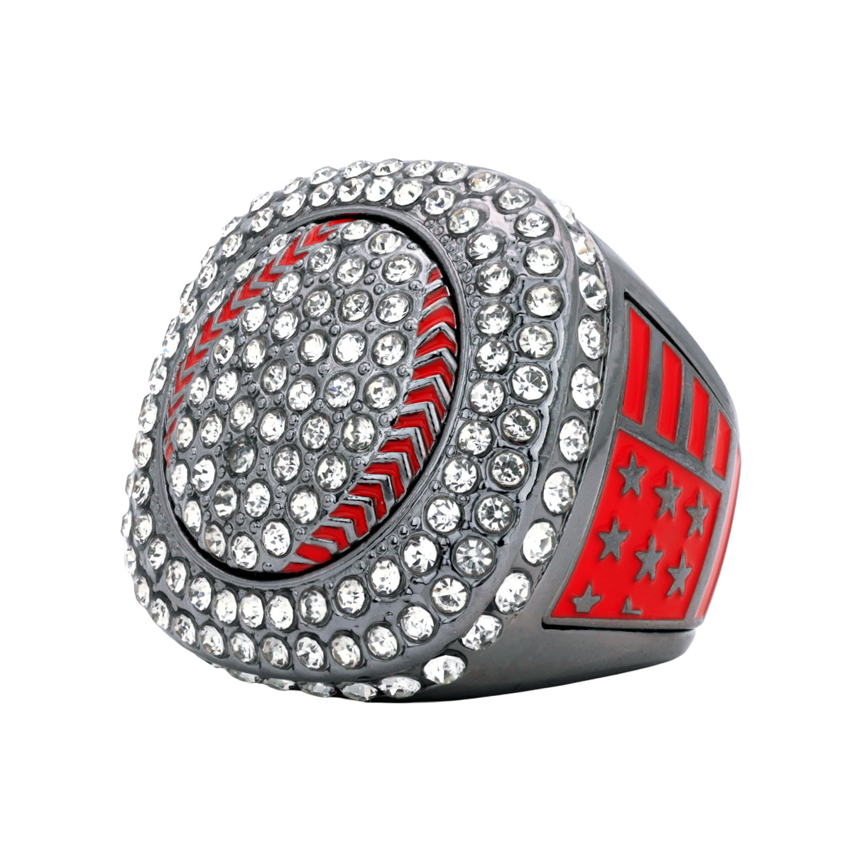 GEN25A Gunmetal&Red All Stones Ring