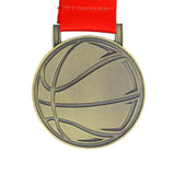 MED27 Basketball Medal - Antique Bronze&Red