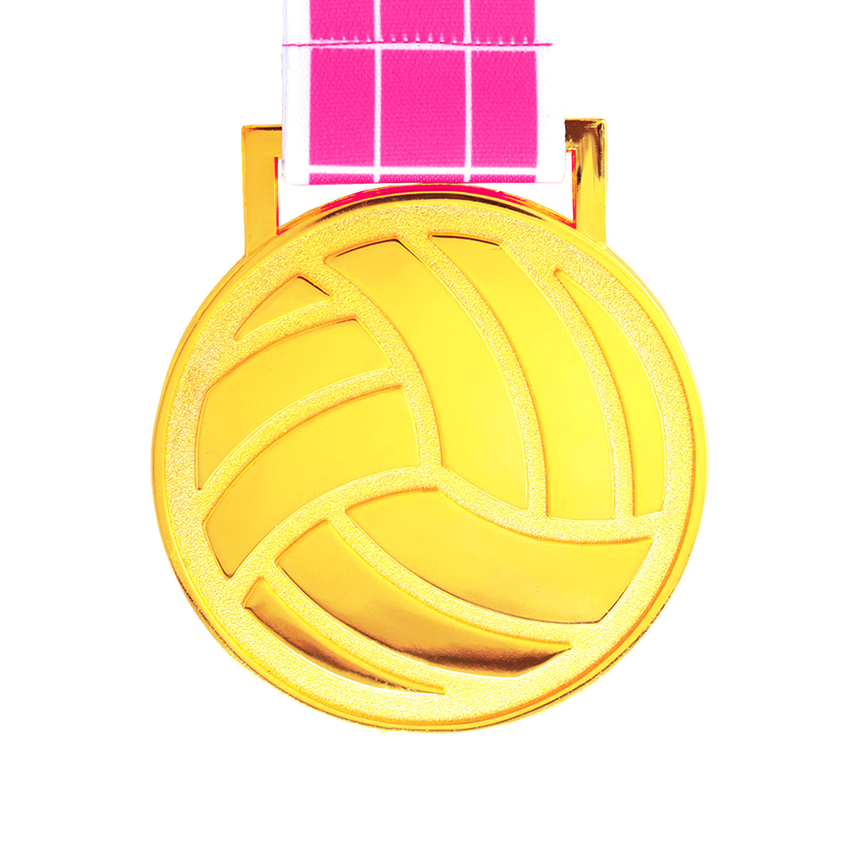 MED27 3'' Gold/Pink&White Volleyball Medal