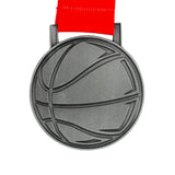 MED27 Basketball Medal - Antique Gunmetal&Red
