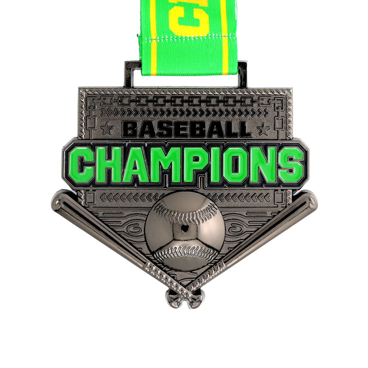 MED26 4'' Baseball Gunmetal&Green Champions Medal