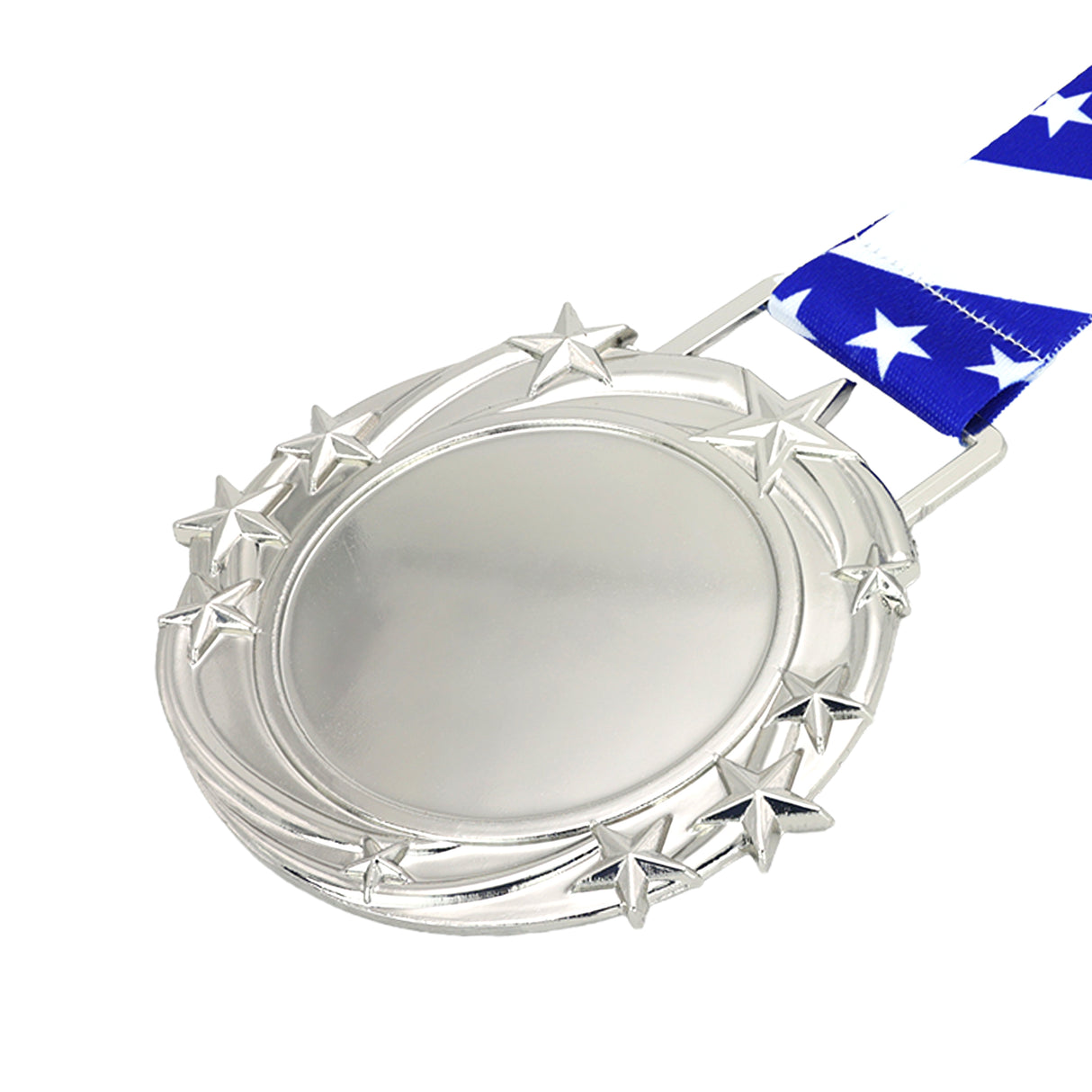 Med26 3.25" Blank Star Medal Silver&Blue