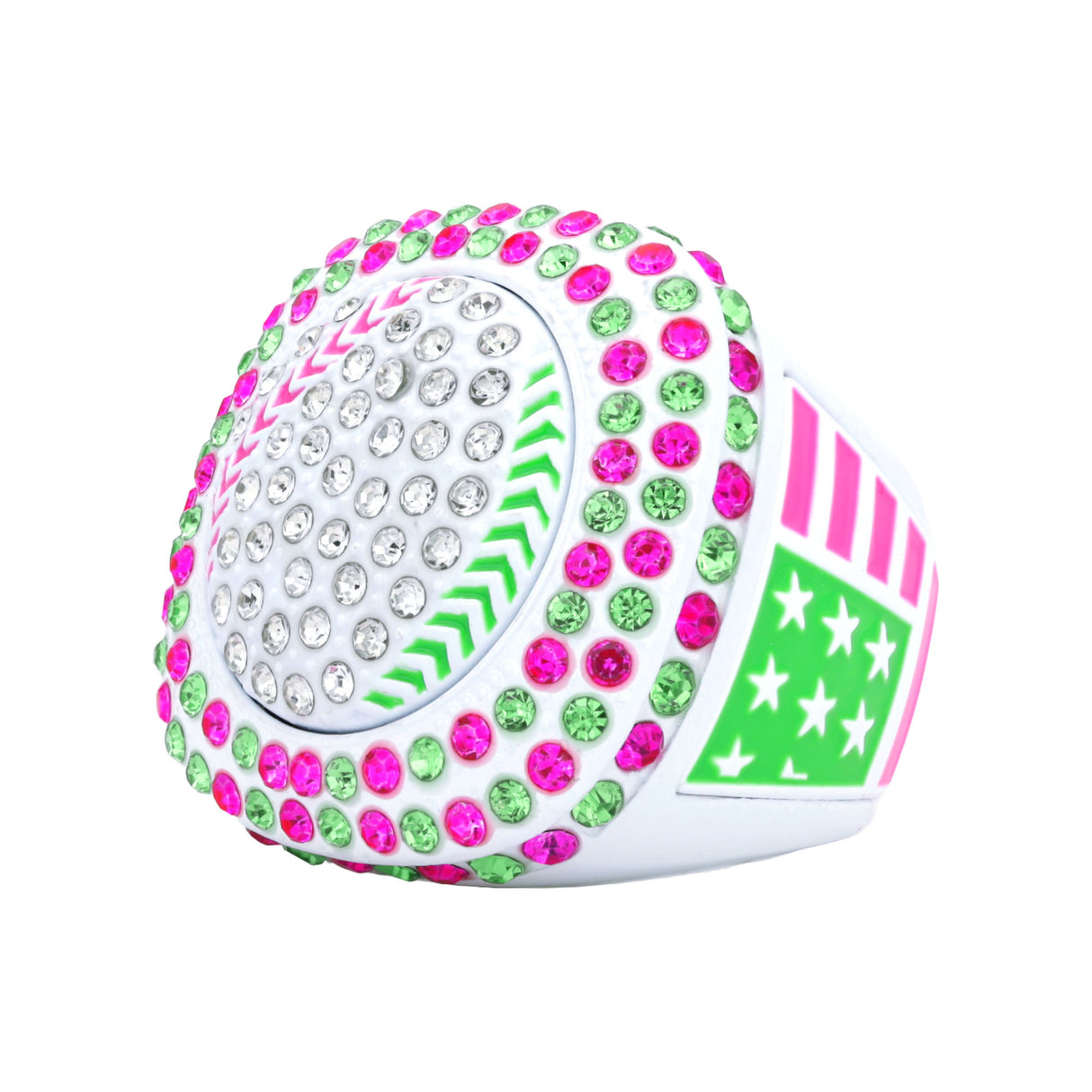 GEN25A Green&Pink All Stones Ring
