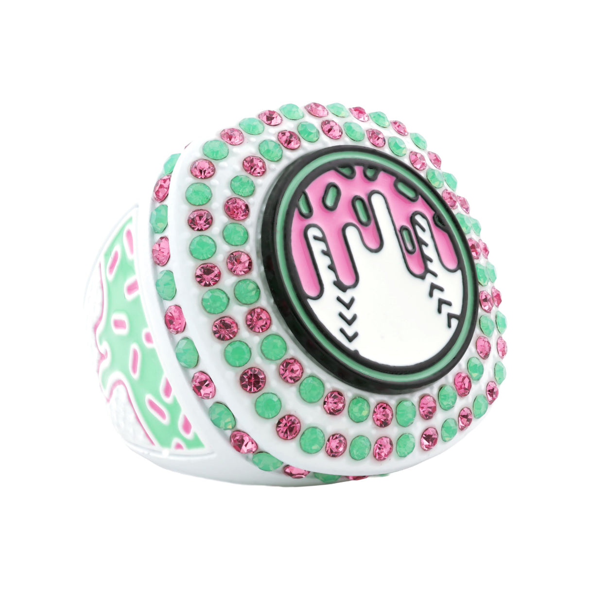 GEN27 Drip Baseball White Watermelon All Stones Ring